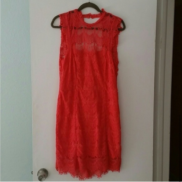 Free People Daydream Bodycon Orange Lace Open back Feminine Coquette Mini Dress - Picture 5 of 8
